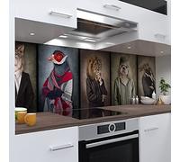 One-Wheel | Autocollant mural pour crédence de cuisine | 280 x 50 cm film PVC rigide | Sticker mural pour carrelage design animaux marron | Motif : animaux vintage