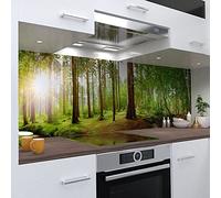 One-Wheel Autocollant mural pour crédence de cuisine - 280 x 80 cm - En PVC rigide - Motif : forêt