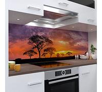 One-Wheel Autocollant mural pour crédence de cuisine - 280 x 80 cm - En PVC rigide - Motif : savane