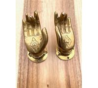 One World is Enough Paire de poignées de porte vintage en laiton Bouddha Poignée de porte Poignée de porte Poignée de porte Poignée de traction inhabituelle Varada Mudra Position de la main - Fabriqué
