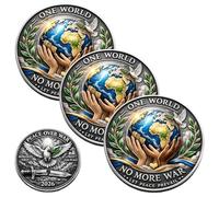 One World • Peace Over War - Pièce de Monnaie de la Paix 2026, Motif Colombe et Branche d'olivier Double Face, Cadeau inspirant pour Les Amoureux de la Paix (3pcs)