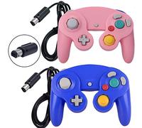 ONE250 Lot de 2 manettes filaires Classic Shock Joypad, compatibles avec Wii NGC Gamecube Game Cube (bleu et rose)