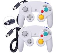 ONE250 Lot de 2 manettes filaires Classic Shock Joypad, compatibles avec Wii NGC Gamecube Game Cube (blanc et blanc)