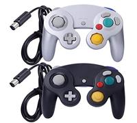 ONE250 Lot de 2 manettes filaires Classic Shock Joypad, compatibles avec Wii NGC Gamecube Game Cube (noir et argenté)