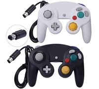 ONE250 Lot de 2 manettes filaires Classic Shock Joypad, compatibles avec Wii NGC Gamecube Game Cube (noir et blanc)