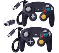 ONE250 Lot de 2 manettes filaires Classic Shock Joypad, compatibles avec Wii NGC Gamecube Game Cube (noir et noir)
