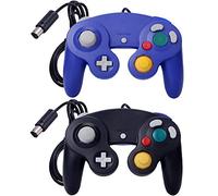 ONE250 Lot de 2 manettes filaires Classic Shock Joypad, compatibles avec Wii NGC Gamecube Game Cube (noir et bleu)