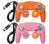 ONE250 Lot de 2 manettes filaires Classic Shock Joypad, compatibles avec Wii NGC Gamecube Game Cube (orange et rose)