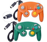 ONE250 Lot de 2 manettes filaires Classic Shock Joypad, compatibles avec Wii NGC Gamecube Game Cube (orange et vert)