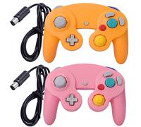 ONE250 Lot de 2 manettes filaires Classic Shock Joypad, compatibles avec Wii NGC Gamecube Game Cube (rose et jaune)