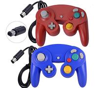 ONE250 Lot de 2 manettes filaires Classic Shock Joypad, compatibles avec Wii NGC Gamecube Game Cube (rouge et bleu)