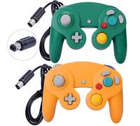ONE250 Lot de 2 manettes filaires Classic Shock Joypad, compatibles avec Wii NGC Gamecube Game Cube (vert et jaune)