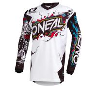 O'Neal - Maillot enfant Element Villain - Manches longues, col V, respirant - S Blanc/Noir/Bleu