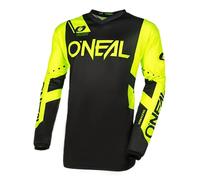 O'NEAL | Maillot Motocross Manches Longues | MX Enduro | Protection coude rembourrée, col en V, Respirant | Element Jersey Racewear V.24 | Adulte | Noir Néon-Jaune | Taille S