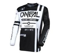 O'NEAL | Maillot Motocross Manches Longues | MX Enduro | Protection coude rembourrée, col en V, Respirant | Element Jersey Warhawk V.24 | Adulte | Noir Blanc | Taille XXL