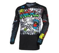 O'NEAL | Maillot Motocross Manches Longues | MX Enduro | Protection coude rembourrée, col en V, Respirant | Element Jersey Rancid V.24 | Adulte | Noir Blanc | Taille XL