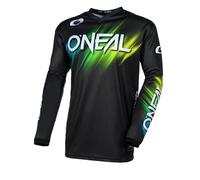 O'NEAL | Maillot Motocross Manches Longues | MX Enduro | Protection coude rembourrée, col en V, Respirant | Element Jersey Voltage V.24 | Adulte | Noir Vert | Taille S