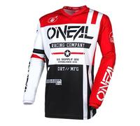 O'NEAL | Maillot Motocross Manches Longues | MX Enduro | Protection coude rembourrée, col V, Respirant | Element Jersey Warhawk V.24 | Adulte | Noir Blanc Rouge