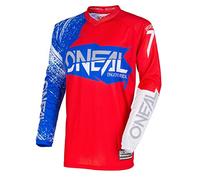 O'NEAL | Maillot Motocross | MX Enduro | Protège-coude rembourré, col en V, Respirant | Element Jersey Burnout | Adulte | Rouge Blanc Bleu | Taille XL