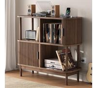 OneBlis Grand Support de Tourne-Disque de 101,6 cm avec Station de Charge, Armoire Moderne du Milieu du siècle avec Portes coulissantes, Support de Rangement pour disques vinyles en Bois pour Salon