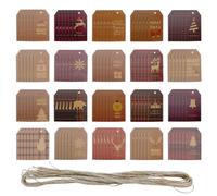 ONEBO 120 pcs Noël Étiquette Kraft Étiquette Cadeau,Étiquettes d'emballage de Cadeau de Noël,avec 18 m de corde de jute,Décorations D'arbres de Noëls