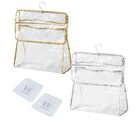 ONEBO 2 Pièces Sac Fourre-Tout Transparent,Portable Sacs de Douche,Sac de Douche Voyage avec crochet,Sacs de Douches pour Dortoir,pour Voyage Camping Salle de Bain(Or, argent)