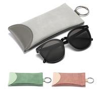 ONEBO 3 Pièce Pochette Pour Lunettes De Soleil, Pochette À Lunettes Portable, Sac À Lunettes De Soleil En Cuir Souple, pour Ranger Lunette, Lunettes De Solei, pour Hommes Femmes (Vert, Rose, Gris)