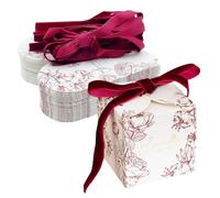 ONEBO 30 Pièces Boîtes à bonbons de mariage avec ruban,Carré Boîte De Papier à Bonbon,pour Biscuits,Bonbons,Chocolats,Fêtes,Mariages (Schéma de couleurs rouge et blanc)