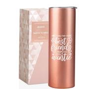 Onebttl Aunt Gifts - Verre à vin isotherme en acier inoxydable avec couvercle et paille, 591 ml, cadeau pour tante lors de l'annonce de grossesse, or rose, « The best friends get promoted to auntie »