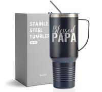 Onebttl Blessed PAPA Gifts on Father's Day Gifts for Dad & Grand-pa from Children, Christmas Birthday - Gravé au laser - Gobelet en acier inoxydable de 1,2 l avec couvercle