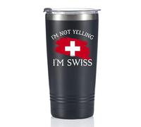 Onebttl Funny Swiss Gifts Gobelet de voyage isotherme en acier inoxydable de 591 ml avec paille et couvercle, I'M NOT YELLING I'M SWISS