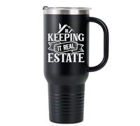 Onebttl Keeping It Real Estate Gobelet en acier inoxydable avec poignée, couvercle et paille, 1,2 l - Cadeau immobilier pour homme et femme - Noir