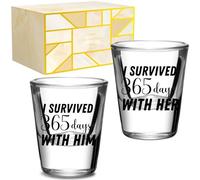 Onebttl Lot de 2 verres à shot d'anniversaire pour couple, 1 an d'anniversaire de mariage, cadeaux amusants pour petit ami, petite amie, 45 ml - I Survived 365 Days with Him/Her