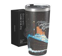 Onebttl Titanic Gifts - Verre à vin isotherme en acier inoxydable avec couvercle et paille - Cadeau vintage pour amis pour un anniversaire, Noël, 591 ml