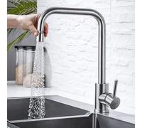 ONECE Robinet de Cuisine avec 2 Jets, Mitigeur Cuisine avec Tête de Pulvérisation Rotative, Robinet d'évier en Acier Inoxydable Brossé, Robinettrie Cuisine à Poignée Unique, Mitigeur Pivotant à 360°