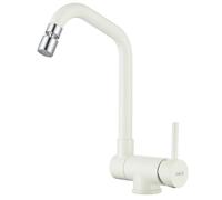 ONECE Robinet de Cuisine avec Tête de Pulvérisation Rotative, Mitigeur Evier Rabattable 2 Jets, Design Pliable sous Fenêtre, Pivotant à 360°, Acier Inoxydable 304, Blanc/Beige