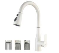 ONECE Robinet de Cuisine Beige avec Douchette Extractible, Mitigeur Evier Pivotant 3 Jets d'eau, Robinettrie Rotatif 360° pour Evier Double, Acier Inoxydable, Cartouche Céramique