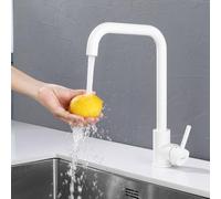 ONECE Robinet de Cuisine Blanc, Mitigeur Evier Cuisine Rotatif à 360°, Robinettrie Pivotant en Acier Inoxydable, Mousseur Démontable, Cartouche Céramique