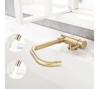 ONECE Robinet de Cuisine Rabattable, Mitigeur Évier 2 Jets Rotation 360°, Robinet devant Fenêtre, Acier Inox SS304 Doré Brossé Anti-Empreintes