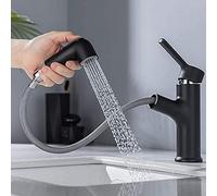 ONECE Robinet de Lavabo avec Douchette Extensible, 2 Modes D'écoulement aux Choix, Mitigeur Salle de Bains en 100% Laiton Durable, Robinet Noir pour Vasque, Mousseur Démontable, Vanne en Céramique