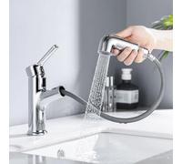 ONECE Robinet de Lavabo avec Douchette Extractible, Mitigeur Salle de Bains avec 2 Modes D'écoulement aux Choix, Robinettrie Lave-mains Aérateur Démontable, Cartouche en Céramique, Chromé, Laiton