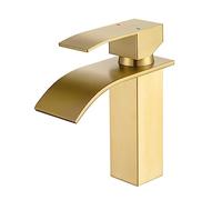 ONECE Robinet de Lavabo Cascade Doré, Mitigeur Cascade Robinet Salle de Bains Monotrou Sur Plage, Robinetterie Lavabo, Cartouche Céramique