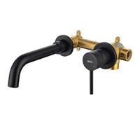 ONECE Robinet de Lavabo Mural, Mitigeur Mural en Laiton Haut de Qualité, Robinettrie Salle de Bains Encastré, Robinet Froid et Chaud Rotation à 360°, Noir