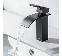 ONECE Robinet Lavabo Cascade Noir, Mitigeur Salle de Bains Cascade, Cartouche Céramique, Robinet en Acier Inoxydable, Design Élégant