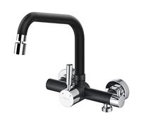 ONECE Robinet Mural de Cuisine avec Interface 3/4 au Lave-vaisselle, Mitigeur Noir Evier Encastré avec 2 Jets d'eau, Robinettrie avec Bec Rotatif, Pivotant à 360°, Acier Inoxydable 304