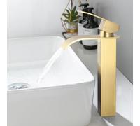 ONECE Robinet Vasque à Poser Cascade, Mitigeur Doré pour Vasque, Robinet Salle de Bains Doré en Acier Inoxydable, Robinettrie de Lavabo Haut, Cartouche Céramique