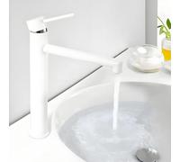 ONECE Robinet Vasque à Poser, Mitigeur Haut pour Salle de Bains, Robinet de Lavabo Eau Chaude et Froide, Acier Inoxydable Résistant à l'usure, Mousseur Remplaçable, Blanc