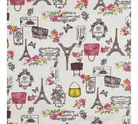 ONECHANCE Tissu Coton Lin Motif Tour Eiffel Tissus au Metre Matériel DIY Couture pour Rideau Patchwork Artisanats Tissu a Coudre 100x150cm Color Sac Tour Size 1 mètre
