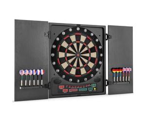 Oneconcept Dartmaster 180 Bois - Electronic Dartboard, Target, 27 Games, 150 Variations, Up to 8 Players, 9 Buttons, LED Display, 12 Darts - Black