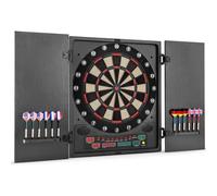 Oneconcept Dartmaster 180 - Jeu de Fléchettes Électronique, Cible, 27 Jeux, 150 Variantes, 8 Joueurs Max, 9 Touches, Affichage LED, 12 Fléchettes - Noir